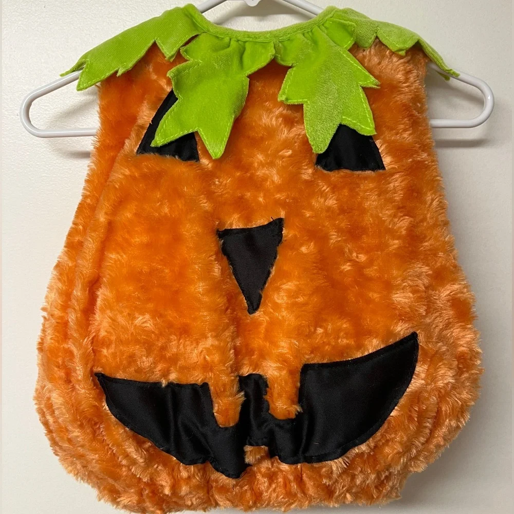 Pumpkin toddler costume/Med/18 mo old wore 2h/Hat/velcro/elastic/plush/non smo